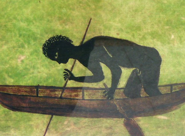 Recent painting of Koori man fishing,  Kamay National Park Collection